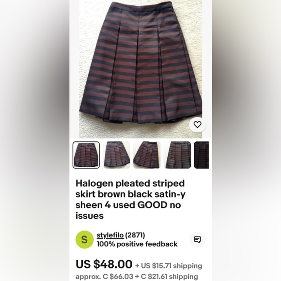 Halogen A-line, pleats, stripes, skirt, black/brown! Sheen! LIKE NEW! Size 6 - Picture 15 of 17